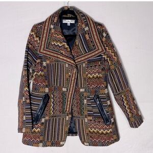 Fresh FX Chevron Stripe Jacquard Tapestry Zip Up Wide Collar Pea Style Jacket L